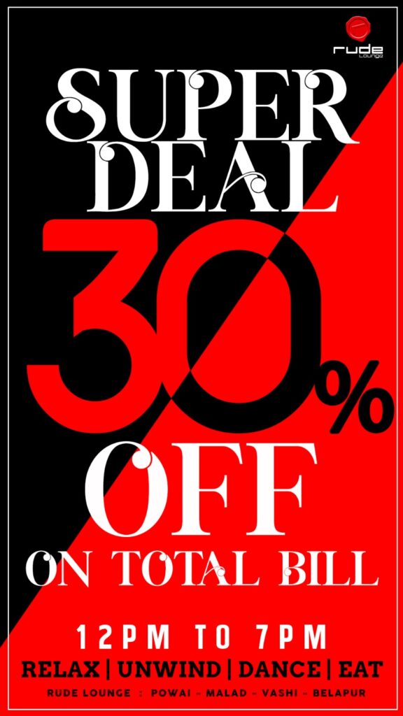 30% off on the entire bill at RUDE